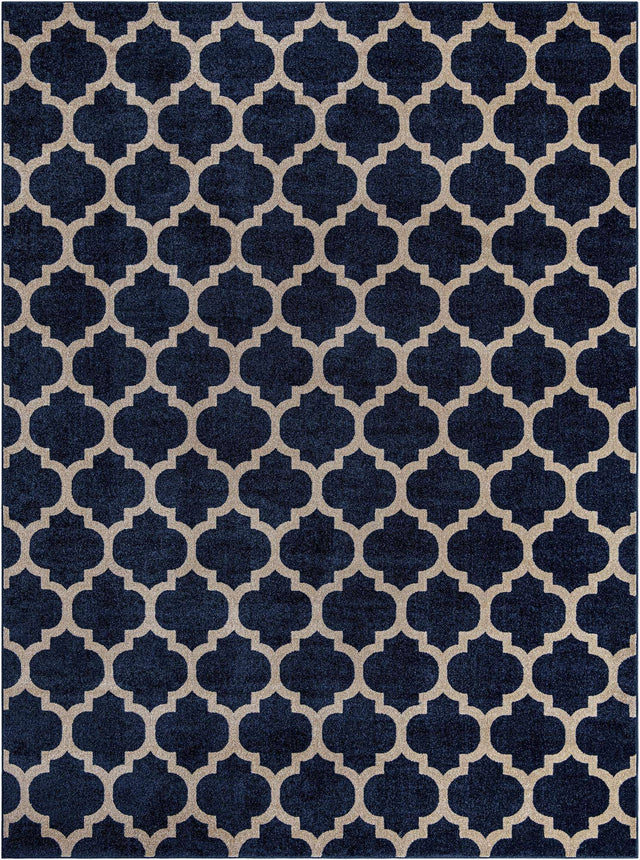Dark Blue 9' x 12' Trellis Rectangle Area Rug