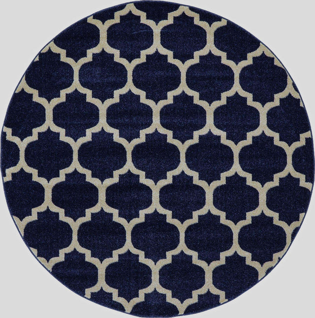 Dark Blue 6' 1 x 6' 1 Trellis Round Area Rug