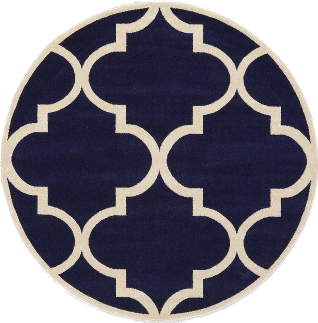Navy Blue 6' 1 x 6' 1 Trellis Round Area Rug