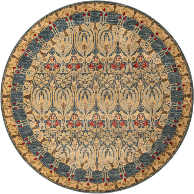 Navy Blue 8' x 8' Edinburgh Round Area Rug 100% Polypropylene Easy Clean With Cotton Backing Traditional Classic Design Carpet for Living, Dining Room, Office for Sale at Rug Engine
