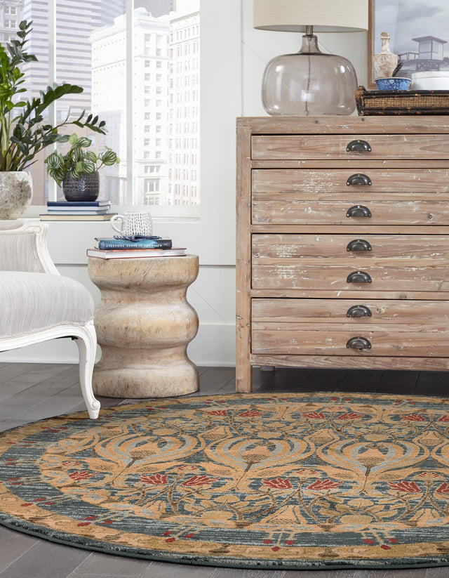 Navy Blue 8' x 8' Edinburgh Round Area Rug 100% Polypropylene Easy Clean With Cotton Backing Traditional Classic Design Carpet for Living, Dining Room, Office for Sale at Rug Engine