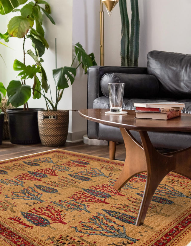 Tan 9' x 12' 2 Fars Rectangle Area Rug 100% Polypropylene Unique Traditional Carpet for Classical Living, Dining Room & Office Spaces for Sale at Rug Engine