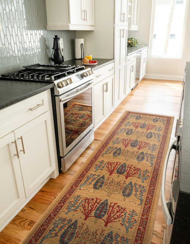 Tan 2' 7 x 10' Fars Runner Area Rug 100% Polypropylene Unique Traditional Carpet for Classical Living, Dining Room & Office Spaces for Sale at Rug Engine