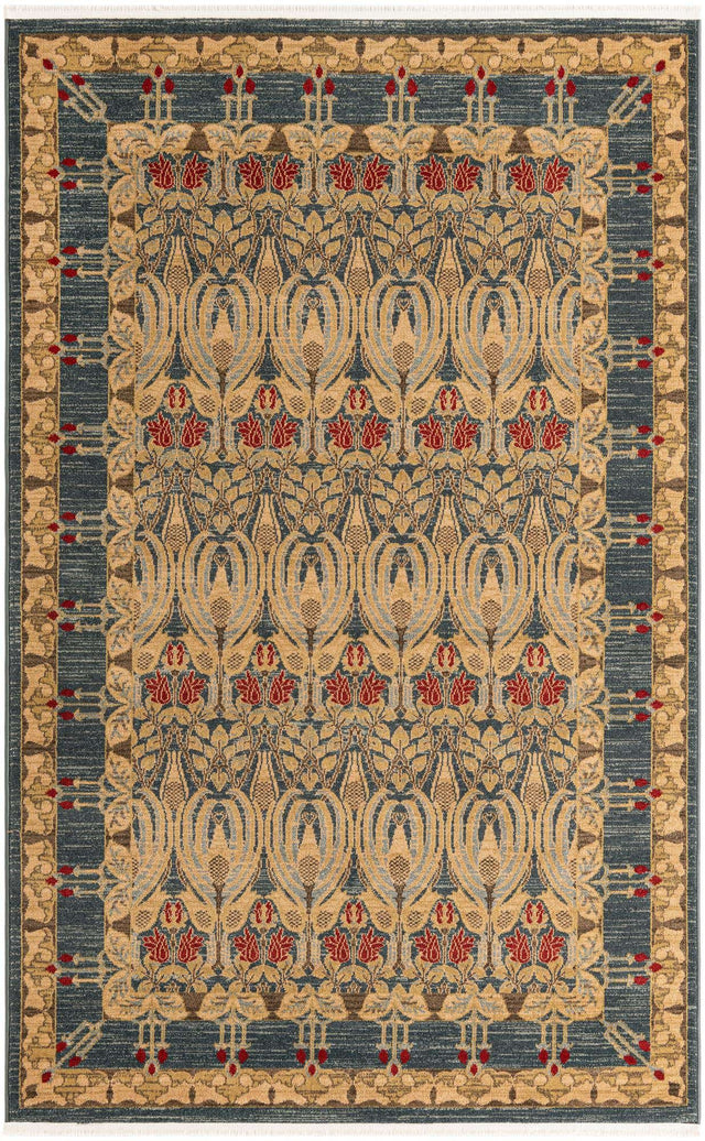 Navy Blue 5' 1 x 8' Edinburgh Rectangle Area Rug 100% Polypropylene Easy Clean With Cotton Backing Traditional Classic Design Carpet for Living, Dining Room, Office for Sale at Rug Engine