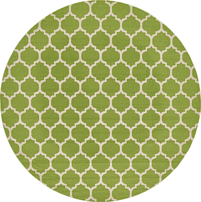 Light Green 7' 10 x 7' 10 Trellis Round Area Rug