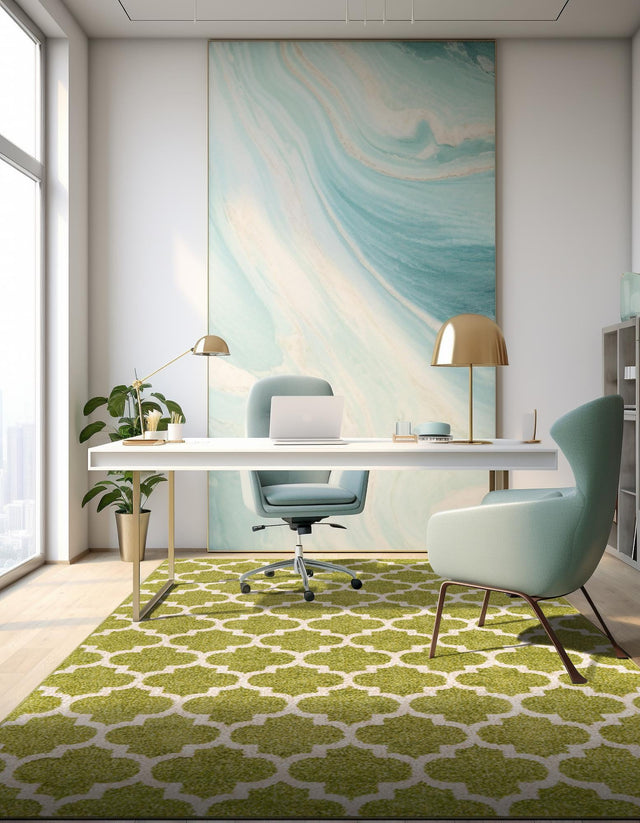 Light Green 10' x 13' 1 Trellis Rectangle Area Rug