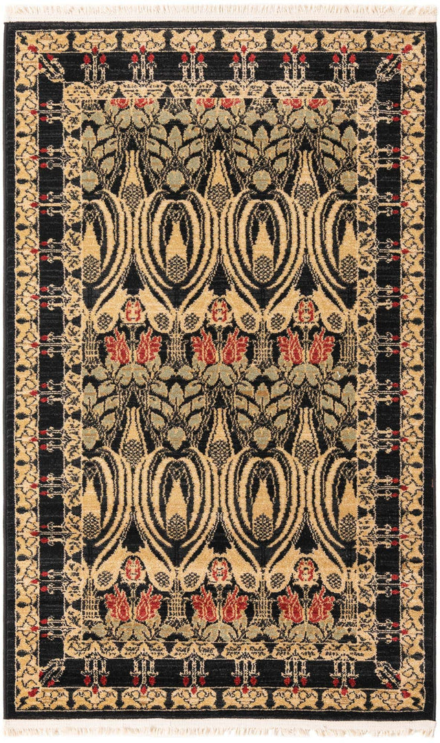 Black 3' 1 x 5' 3 Edinburgh Rectangle Area Rug 100% Polypropylene Easy Clean With Cotton Backing Traditional Classic Design Carpet for Living, Dining Room, Office for Sale at Rug Engine