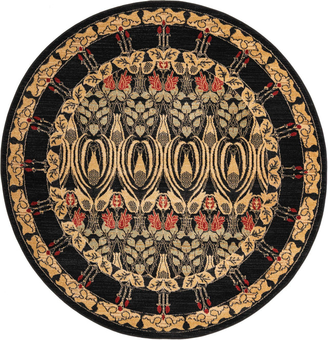 Black 6' 1 x 6' 1 Edinburgh Round Area Rug 100% Polypropylene Easy Clean With Cotton Backing Traditional Classic Design Carpet for Living, Dining Room, Office for Sale at Rug Engine