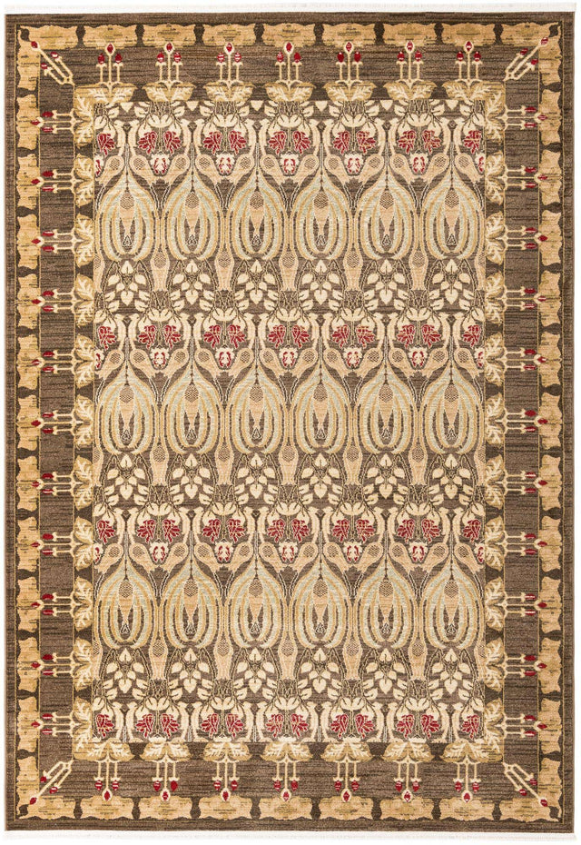 Brown 7' 1 x 10' Edinburgh Rectangle Area Rug 100% Polypropylene Easy Clean With Cotton Backing Traditional Classic Design Carpet for Living, Dining Room, Office for Sale at Rug Engine