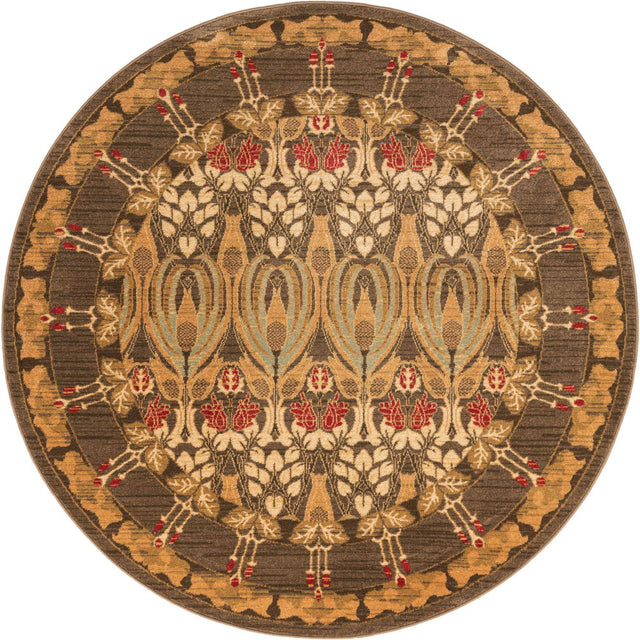 Brown 6' 1 x 6' 1 Edinburgh Round Area Rug 100% Polypropylene Easy Clean With Cotton Backing Traditional Classic Design Carpet for Living, Dining Room, Office for Sale at Rug Engine