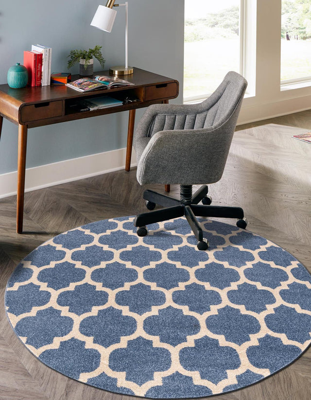 Light Blue 3' 1 x 3' 1 Trellis Round Area Rug
