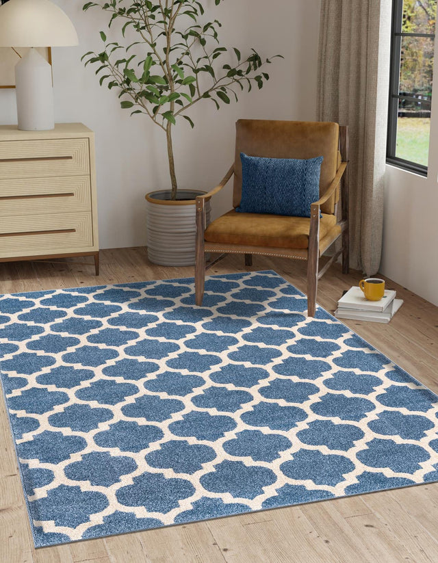 Light Blue 9' x 12' Trellis Rectangle Area Rug