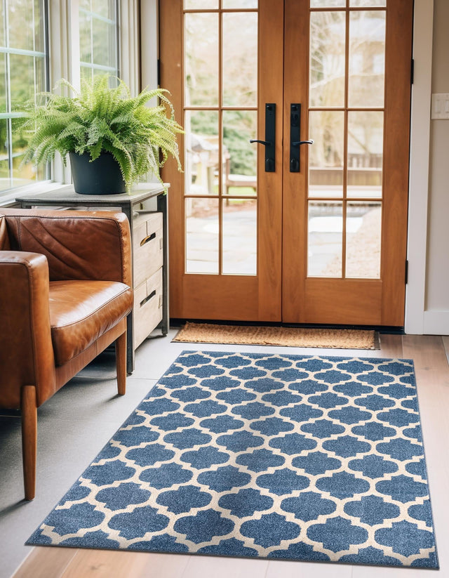 Light Blue 9' x 12' Trellis Rectangle Area Rug