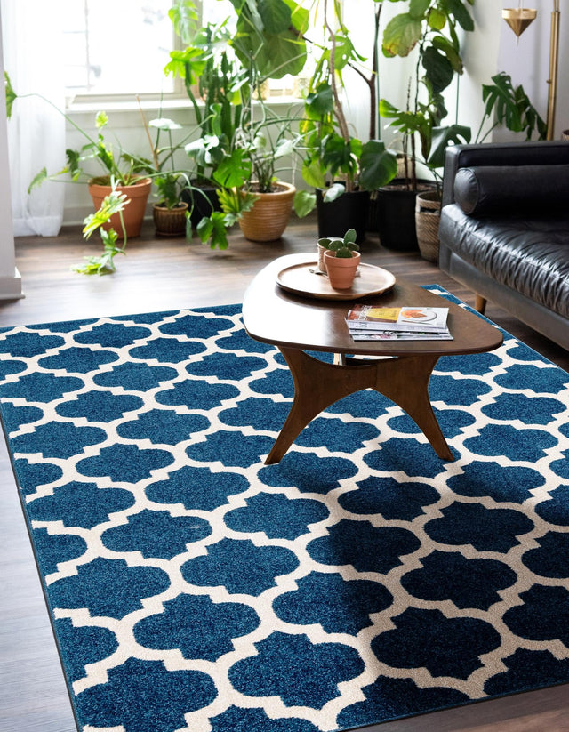 Dark Blue 6' 1 x 9' Trellis Rectangle Area Rug