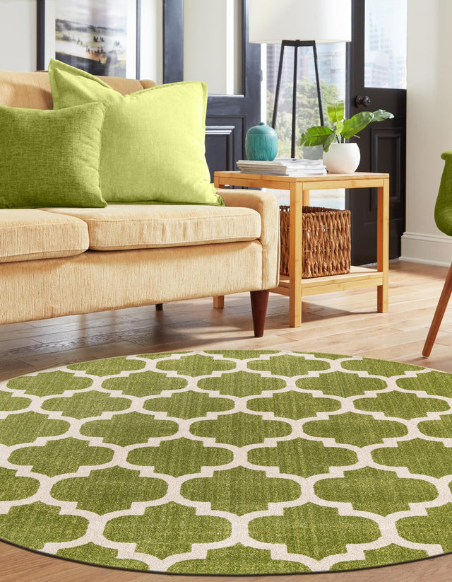 Light Green 6' 1 x 6' 1 Trellis Round Area Rug