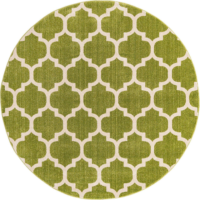 Light Green 6' 1 x 6' 1 Trellis Round Area Rug