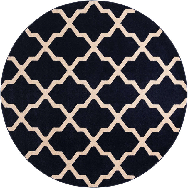 Navy Blue 7' 10 x 7' 10 Trellis Round Area Rug