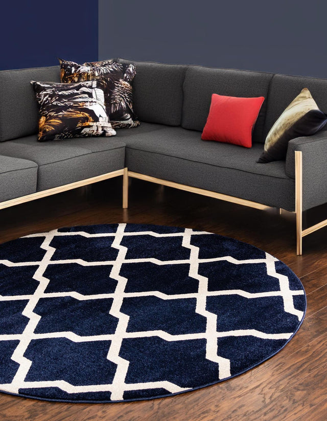 Navy Blue 6' 1 x 6' 1 Trellis Round Area Rug