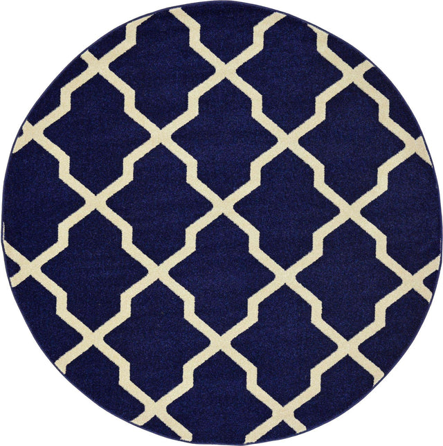 Navy Blue 6' 1 x 6' 1 Trellis Round Area Rug