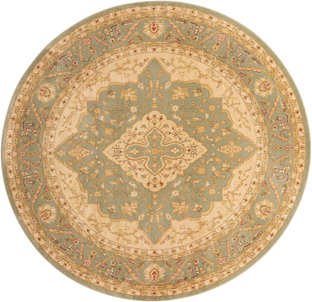 Light Green 8' x 8' Edinburgh Round Area Rug 100% Polypropylene Easy Clean With Cotton Backing Traditional Classic Design Carpet for Living, Dining Room, Office for Sale at Rug Engine