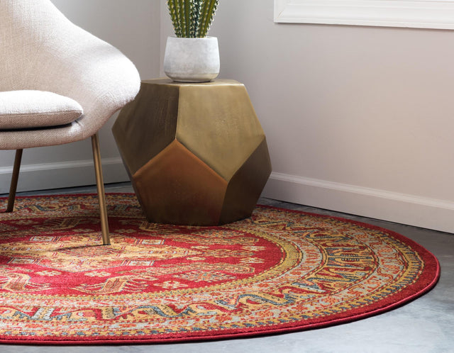 Red 8' x 8' Sahand Round Area Rug Affordable Easy Clean Traditional Design Durable Carpet for Home Interior Design Living Room Dining Office for Sale at Rug Engine