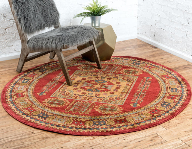 Red 8' x 8' Sahand Round Area Rug Affordable Easy Clean Traditional Design Durable Carpet for Home Interior Design Living Room Dining Office for Sale at Rug Engine