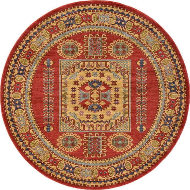 Red 6' 1 x 6' 1 Sahand Round Area Rug Affordable Easy Clean Traditional Design Durable Carpet for Home Interior Design Living Room Dining Office for Sale at Rug Engine