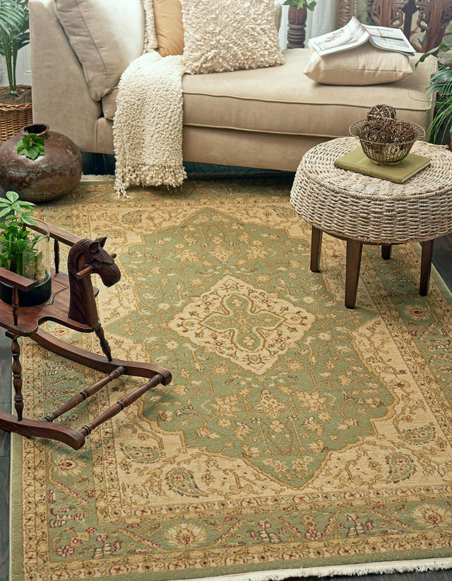 Light Green 7' 1 x 10' Edinburgh Rectangle Area Rug 100% Polypropylene Easy Clean With Cotton Backing Traditional Classic Design Carpet for Living, Dining Room, Office for Sale at Rug Engine