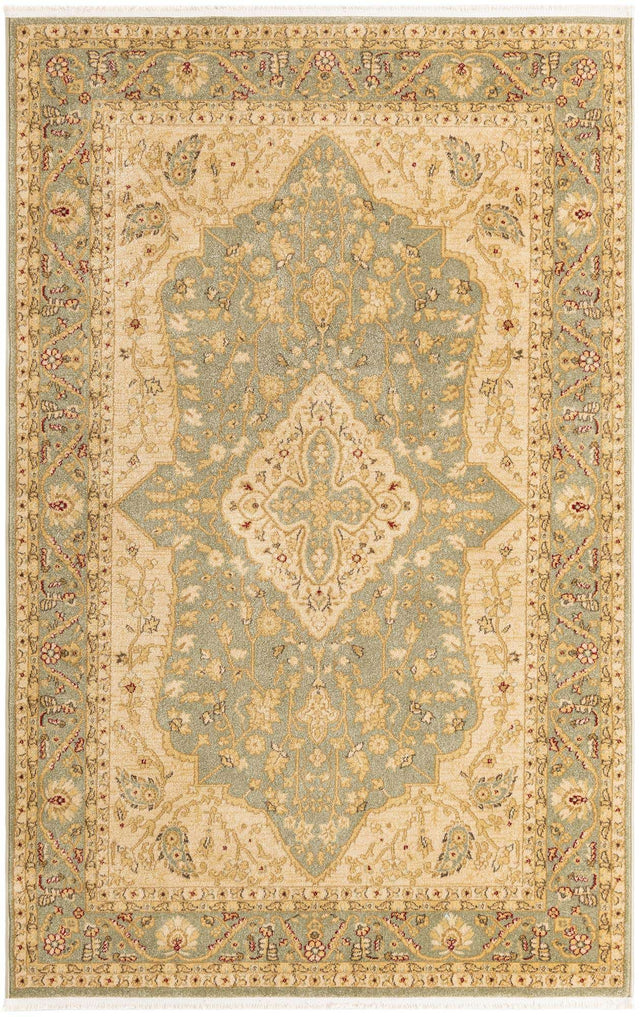 Light Green 5' 1 x 8' Edinburgh Rectangle Area Rug 100% Polypropylene Easy Clean With Cotton Backing Traditional Classic Design Carpet for Living, Dining Room, Office for Sale at Rug Engine