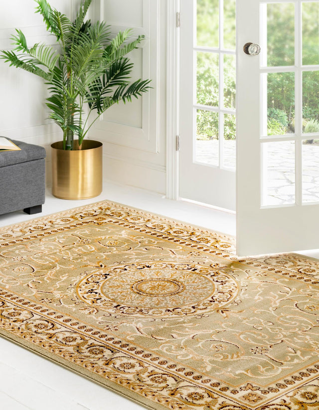 Light Green 5' 3 x 8' Versailles Rectangle Area Rug Classic Traditional Motif Indoor Carpet for Hallways, Dining Rooms, Bedrooms, Living Room, Office for Sale at Rug Engine
