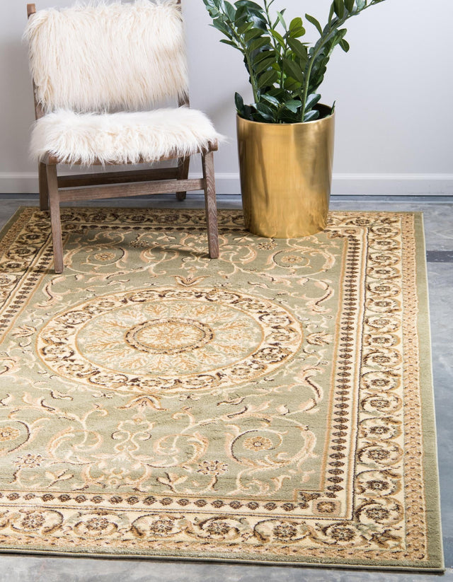Light Green 5' 3 x 8' Versailles Rectangle Area Rug Classic Traditional Motif Indoor Carpet for Hallways, Dining Rooms, Bedrooms, Living Room, Office for Sale at Rug Engine