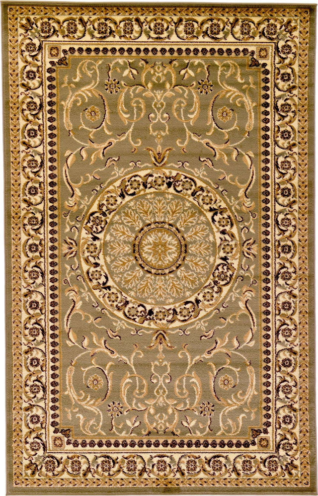 Light Green 5' 3 x 8' Versailles Rectangle Area Rug Classic Traditional Motif Indoor Carpet for Hallways, Dining Rooms, Bedrooms, Living Room, Office for Sale at Rug Engine