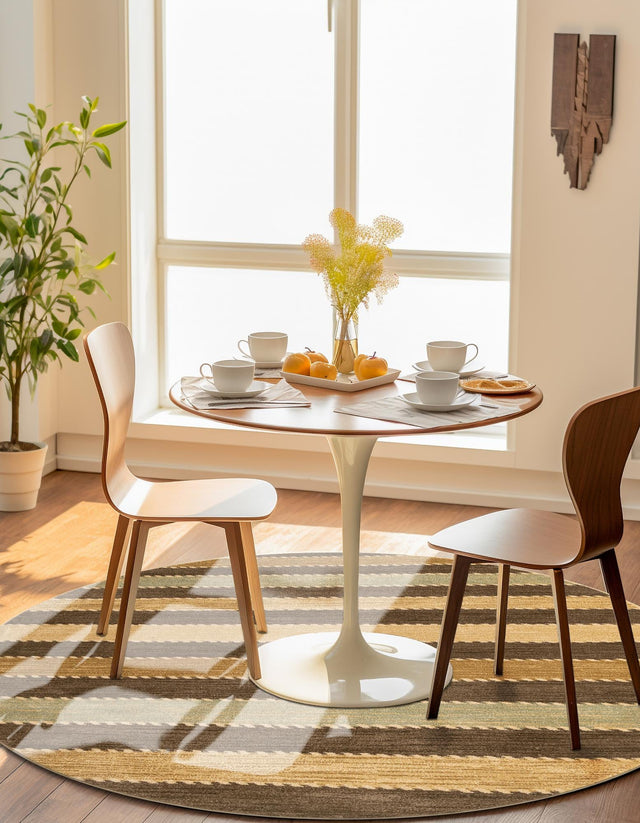 Brown 8' x 8' Fars Round Area Rug 100% Polypropylene Unique Traditional Carpet for Classical Living, Dining Room & Office Spaces for Sale at Rug Engine