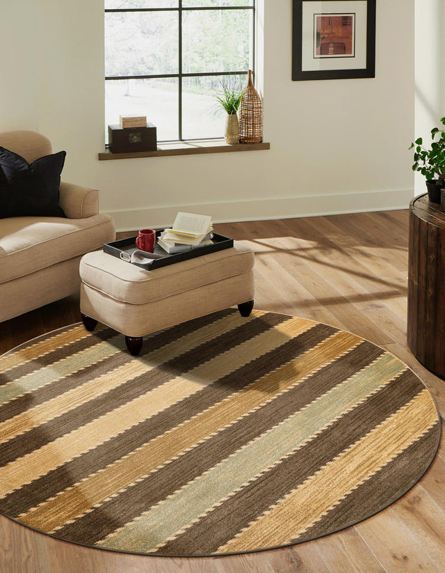 Brown 8' x 8' Fars Round Area Rug 100% Polypropylene Unique Traditional Carpet for Classical Living, Dining Room & Office Spaces for Sale at Rug Engine