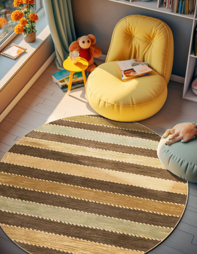 Brown 8' x 8' Fars Round Area Rug 100% Polypropylene Unique Traditional Carpet for Classical Living, Dining Room & Office Spaces for Sale at Rug Engine