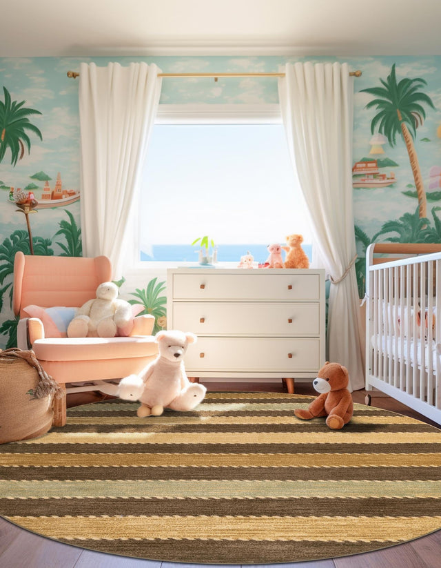 Brown 8' x 8' Fars Round Area Rug 100% Polypropylene Unique Traditional Carpet for Classical Living, Dining Room & Office Spaces for Sale at Rug Engine