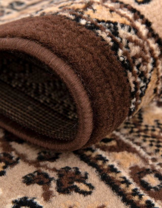 Brown 10' x 10' Reza Round Area Rug 100% Polypropylene Easy Clean Traditional Motif Classic Carpet for Home Interiors for Sale at Rug Engine