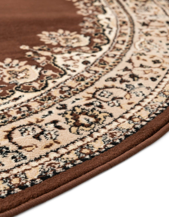 Brown 5' 3 x 5' 3 Reza Round Area Rug 100% Polypropylene Easy Clean Traditional Motif Classic Carpet for Home Interiors for Sale at Rug Engine