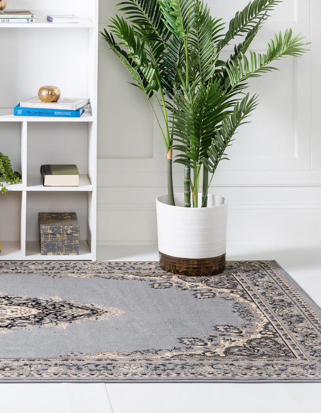 Gray 9' x 12' Reza Rectangle Area Rug 100% Polypropylene Easy Clean Traditional Motif Classic Carpet for Home Interiors for Sale at Rug Engine