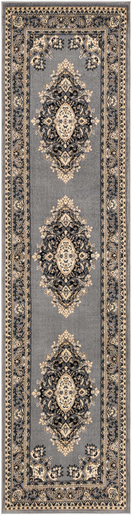Gray 2' 7 x 10' Reza Runner Area Rug 100% Polypropylene Easy Clean Traditional Motif Classic Carpet for Home Interiors for Sale at Rug Engine
