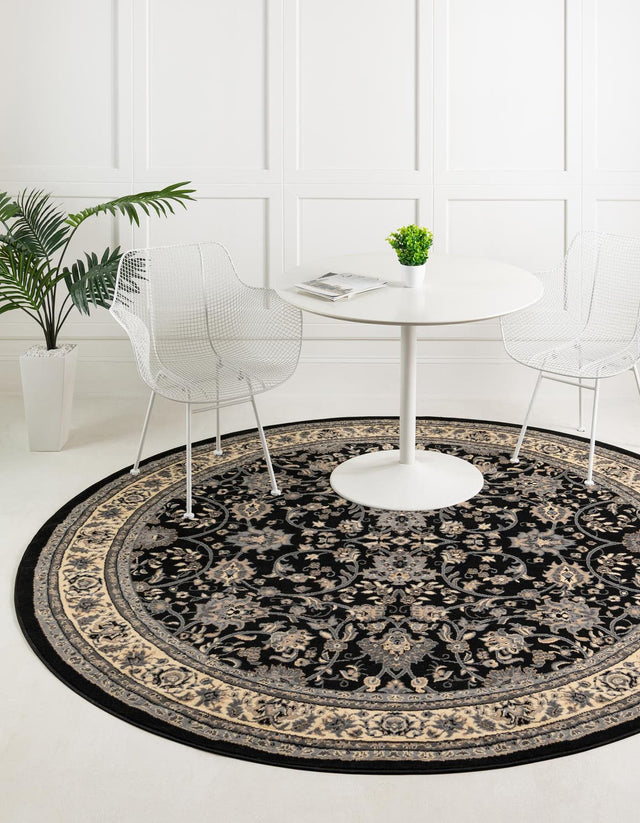 Black 7' 10 x 7' 10 Sialk Hill Round Area Rug