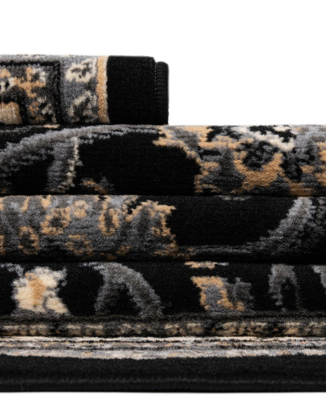 Black 6' 1 x 6' 1 Sialk Hill Round Area Rug 100% Polypropylene Durable Easy Clean Classic Traditional Design Carpet for Interior Design for Sale at Rug Engine