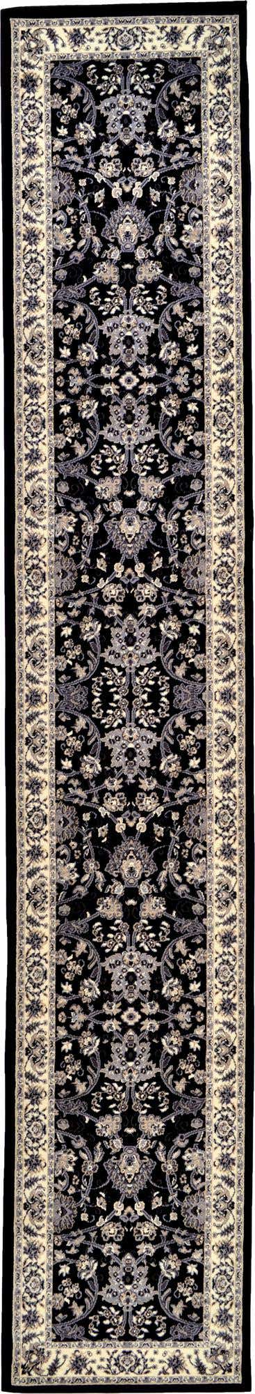 Black 3' 1 x 16' 5 Sialk Hill Runner Area Rug 100% Polypropylene Durable Easy Clean Classic Traditional Design Carpet for Interior Design for Sale at Rug Engine