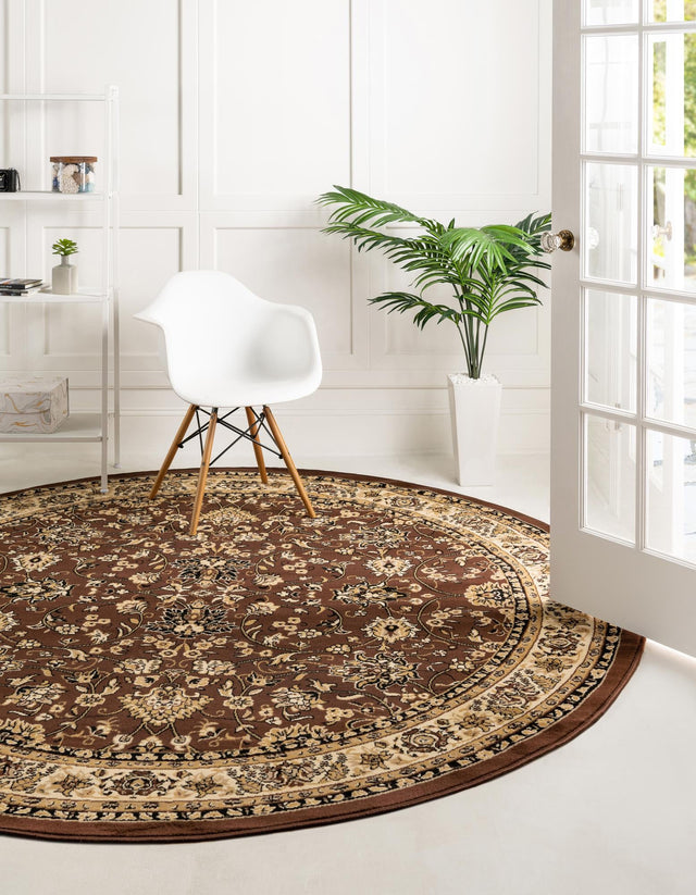Brown 5' 3 x 5' 3 Sialk Hill Round Area Rug 100% Polypropylene Durable Easy Clean Classic Traditional Design Carpet for Interior Design for Sale at Rug Engine