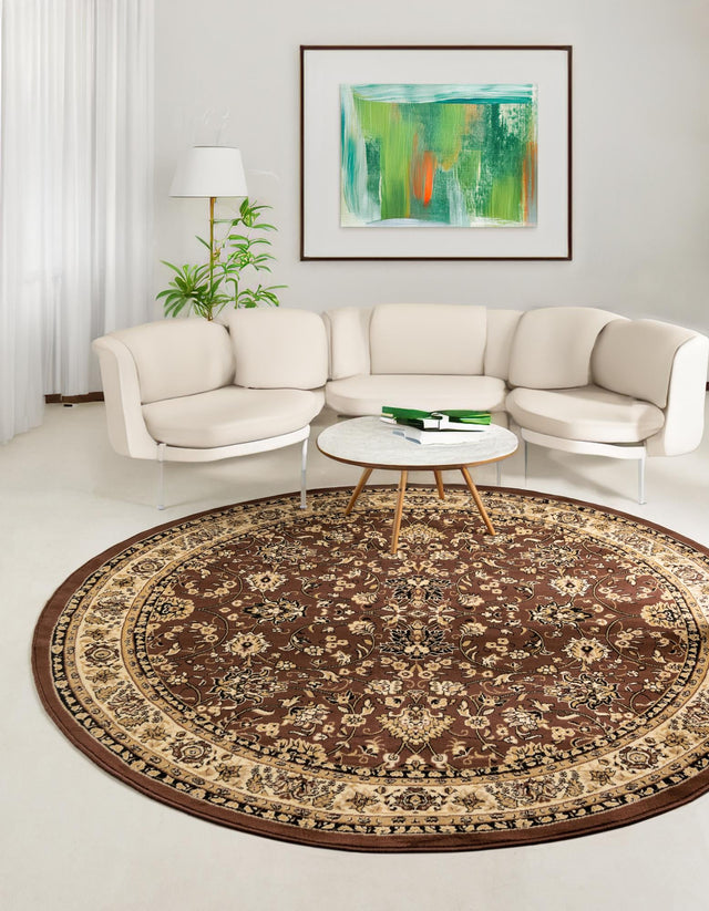 Brown 5' 3 x 5' 3 Sialk Hill Round Area Rug 100% Polypropylene Durable Easy Clean Classic Traditional Design Carpet for Interior Design for Sale at Rug Engine