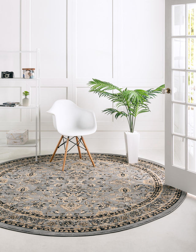 Gray 3' 1 x 3' 1 Sialk Hill Round Area Rug 100% Polypropylene Durable Easy Clean Classic Traditional Design Carpet for Interior Design for Sale at Rug Engine