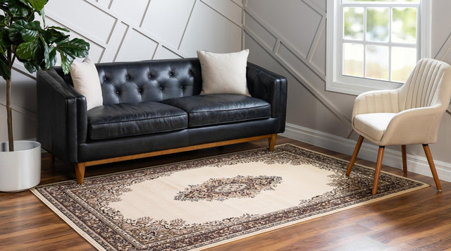 Ivory 4' 1 x 6' 1 Reza Rectangle Area Rug 100% Polypropylene Easy Clean Traditional Motif Classic Carpet for Home Interiors for Sale at Rug Engine