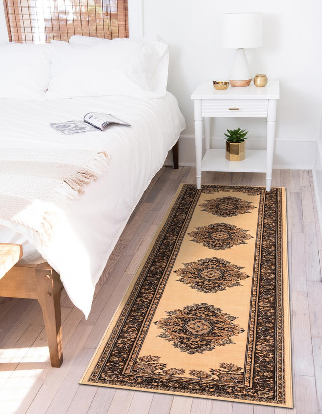 Ivory 3' 1 x 16' 5 Reza Runner Area Rug 100% Polypropylene Easy Clean Traditional Motif Classic Carpet for Home Interiors for Sale at Rug Engine