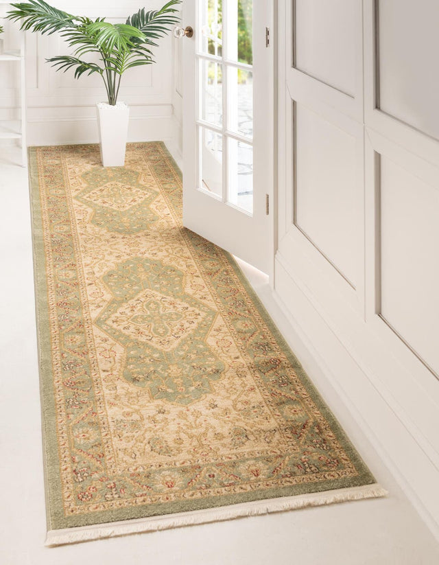 Light Green 2' 7 x 10' Edinburgh Runner Area Rug 100% Polypropylene Easy Clean With Cotton Backing Traditional Classic Design Carpet for Living, Dining Room, Office for Sale at Rug Engine