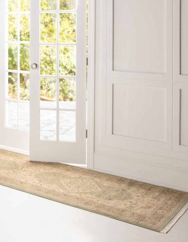 Light Green 2' 7 x 10' Edinburgh Runner Area Rug 100% Polypropylene Easy Clean With Cotton Backing Traditional Classic Design Carpet for Living, Dining Room, Office for Sale at Rug Engine